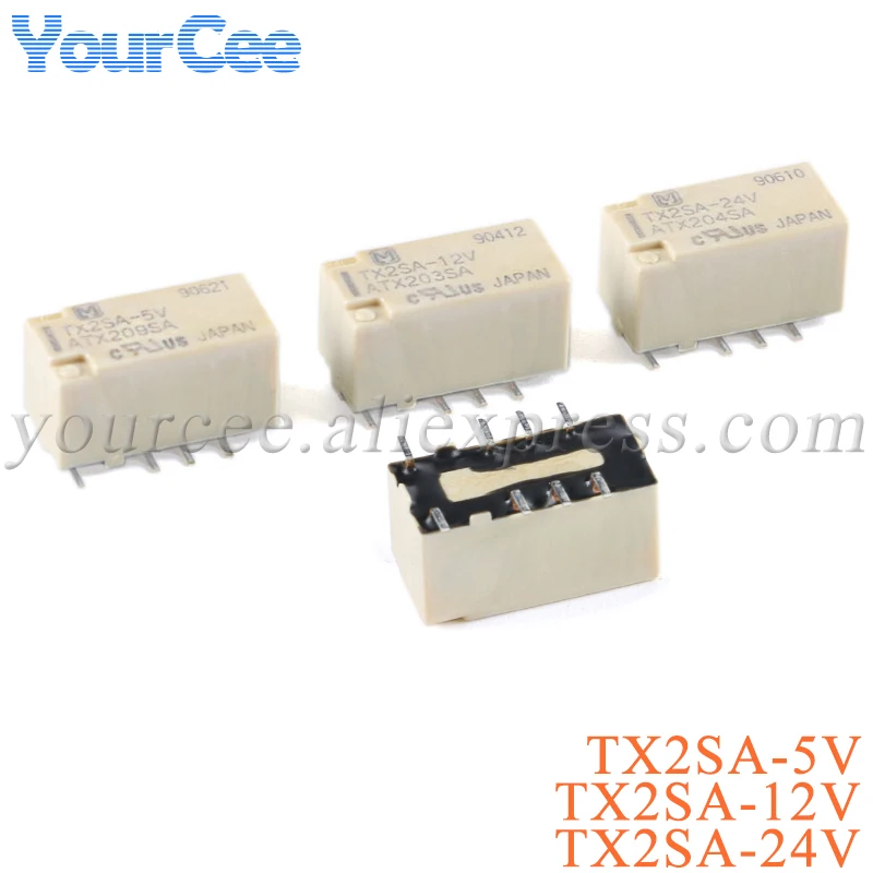 Реле сигнала TX2SA, 2 шт., 5 В, 12 В, 24 В, 2 А, 8 контактов