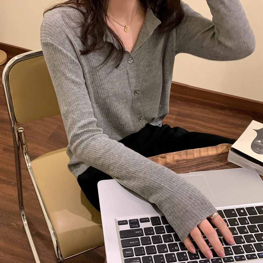 

F GIRLS Cardigan Women Pure Color Hipster Long Sleeve Causal Ulzzang Single Breasted Spring Chic Office Ladies Knitted