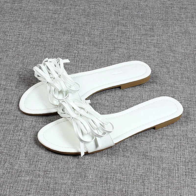 

Сланцы женские из мягкой лакированной кожи, Мягкие Шлепанцы на резиновой подошве, с бантом-бабочкой, гавайская обувь, Тапочки, лето 2022