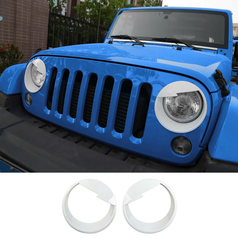 

For Jeep Wrangler 2007-2018 JK JKU Front Headlight Trim Cover Trim Bezels White
