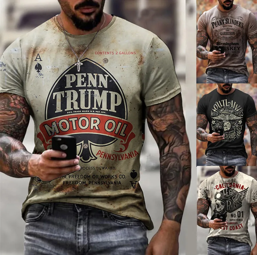 

Men's Vintage T-shirt 3D 66Letters Street Fashion Short-sleeved Clothes Summer Personality Oversized Loose Casual Printed Tshirt