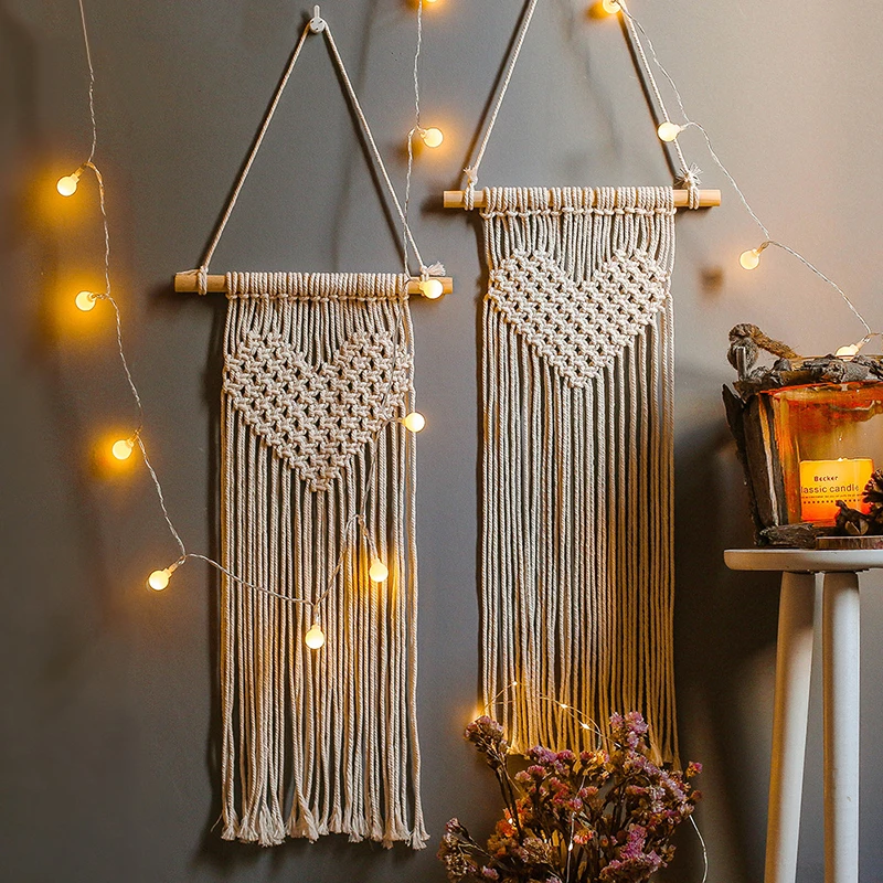 

1PCS Heart Hand-woven Wall Hanging Bohemian Tapestry Macrame Wall Decor Handmade Chic Decor Wedding Decoration Boho Tapisseries