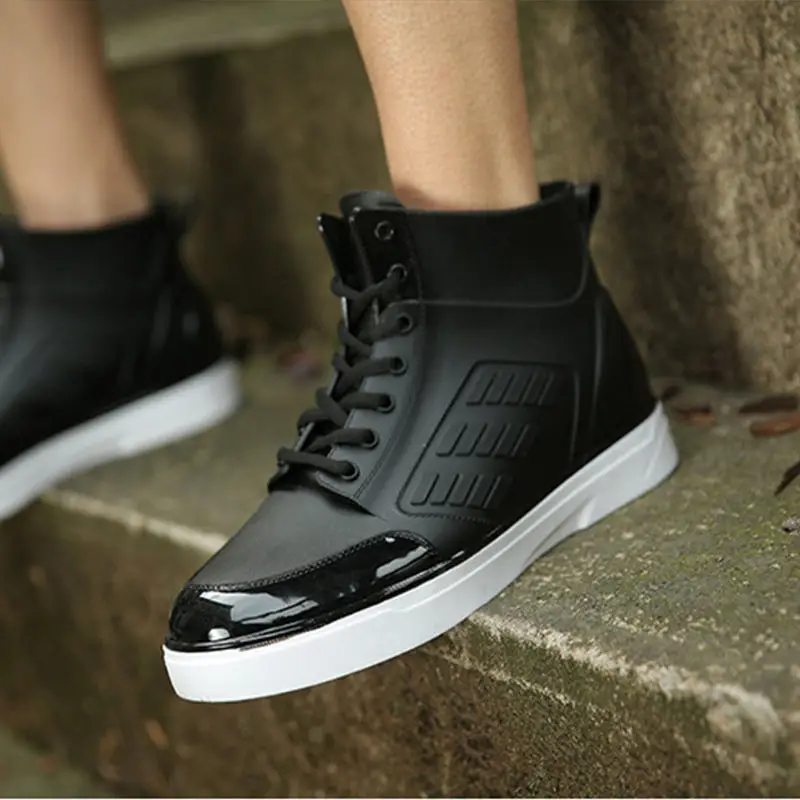 

Rain Shoes Men's Rainboots Waterproof Men Rain Boy Water Shoes Rubber Black Ankle Boots Lace-Up Shoes for Mens Boots