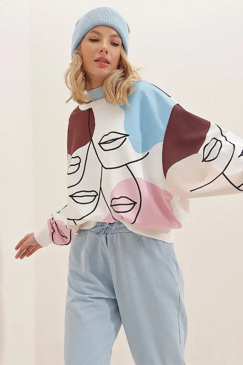 

Women's coffee cycling collar digital printed Sweatshirt MDA-1076