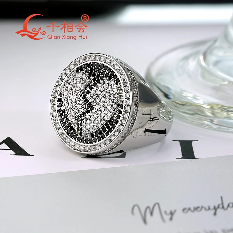 21.5mm round broken heart  black and white moissanite ring S925 Silver hip hop women Men's Ring Luxury Style gift wedding dating