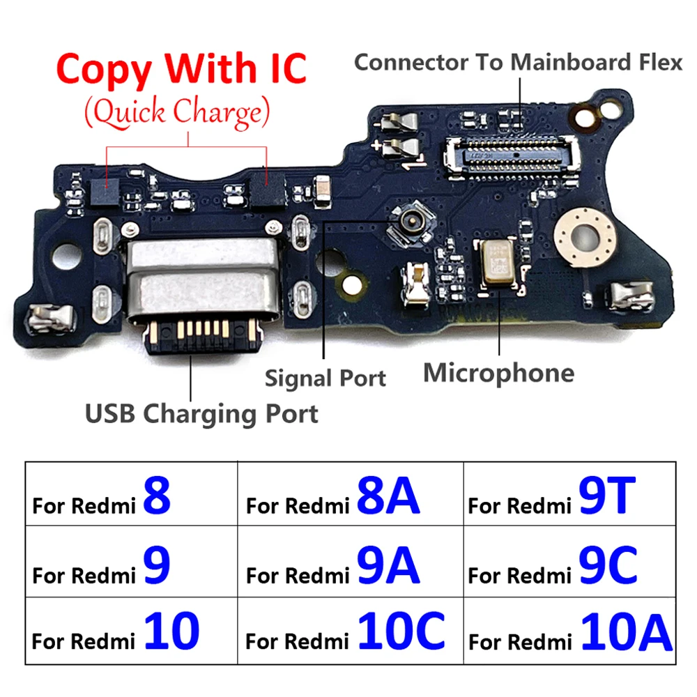 

New For Xiaomi Redmi 8 8A 9 9A 9C 9T 10C 10A 10 Prime USB Micro Charger Charging Port Dock Connector Microphone Board Flex Cable
