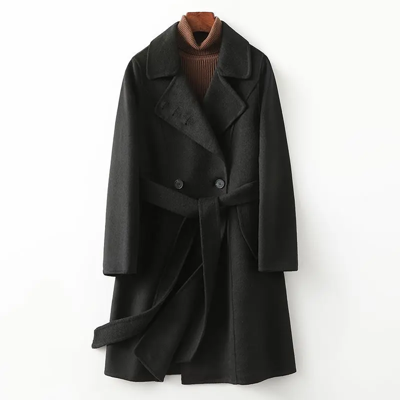 

100% Wool 2023 autumn and winter New Double sided Wool Coat Women's Fashion Mid length Fabric
