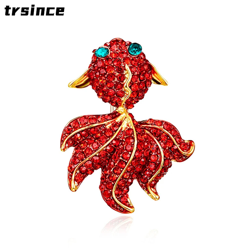

Cute Red Rhinestone Goldfish Brooch Fashion Exquisite Fish Crystal Corsage Brooches Woman Accessories Holiday Gift