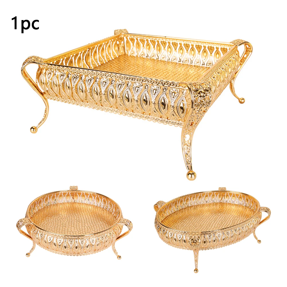 Candy Wedding Party Jewelry Display Home Golden Plate Metal Nuts Dessert Fruit Decorative Table Storage Tray Dining Room Cake |