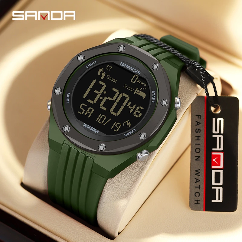 

SANDA 6117 Top New 2023 Step Calorimeter Single Display Electronic Watch Simple Nightlight 50M Waterproof Sports Digital Watches