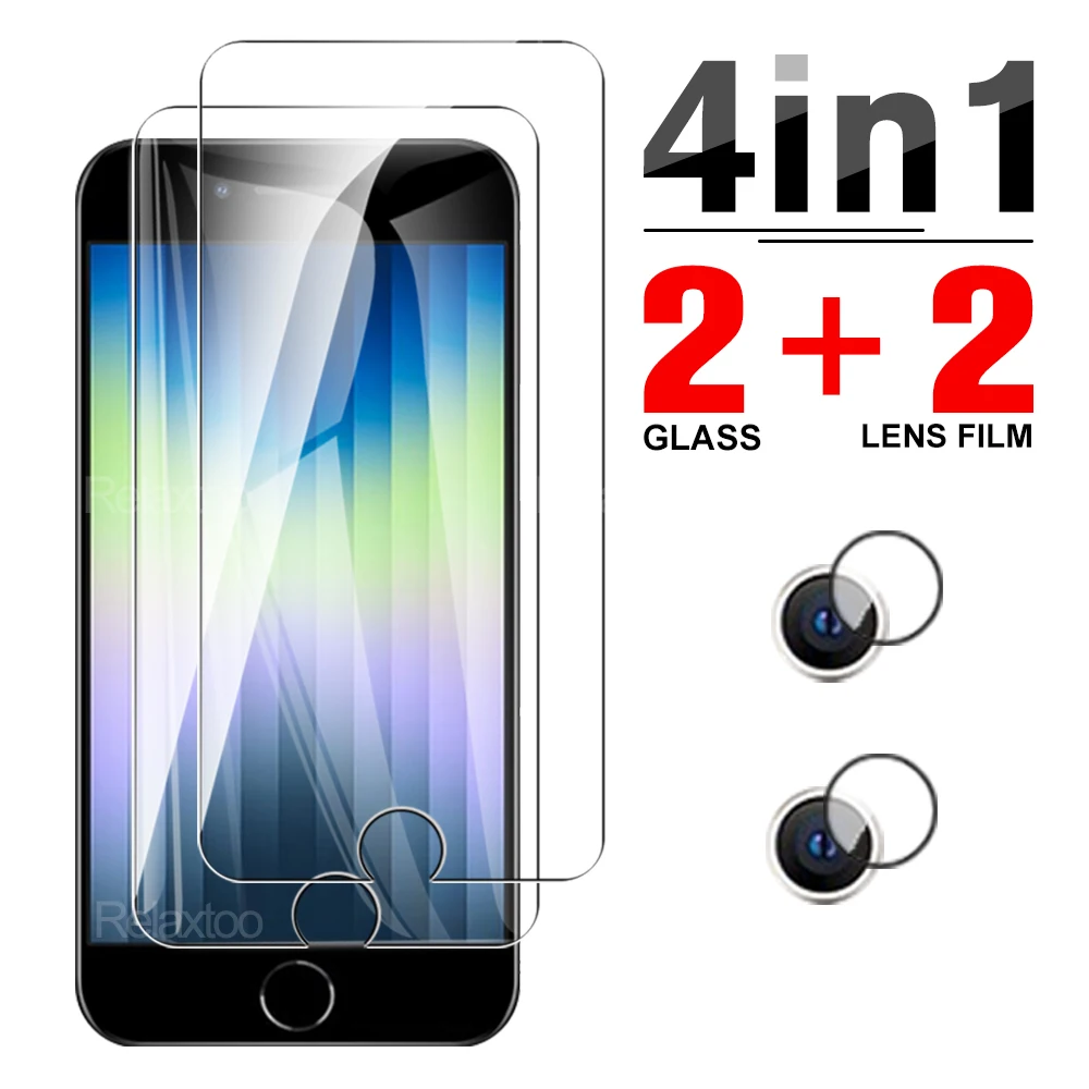 

4in1 Full Cover Tempered Glass For Apple iPhone SE 2022 Screen Protector iPone SE 2020 SE2022 SE2020 Camera Lens Protective Film
