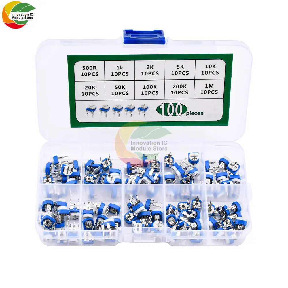 

100pcs/lot RM065 Potentiometer Variable Resistors Kit 500 ohm -1M Ohm Trimmer Potentiometer Adjustable Resistors Set 1K 10K 100K