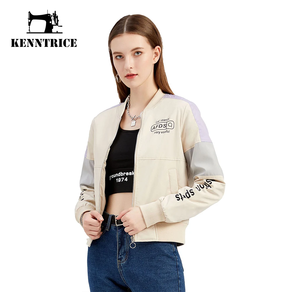 

Bomber Jacket Women Outwear Stylish Printing Long Sleeved Lady Casual Windproof Thin College Coat Kenntrice 2022 Spring Autumn