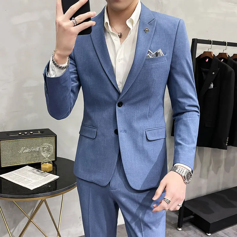 

( Blazers + Pants ) Men's Slim Fit Business Suit Men Fashion Casual Clothes 2 Pieces Set Mens Tuxedos Groom Wedding Suits Party