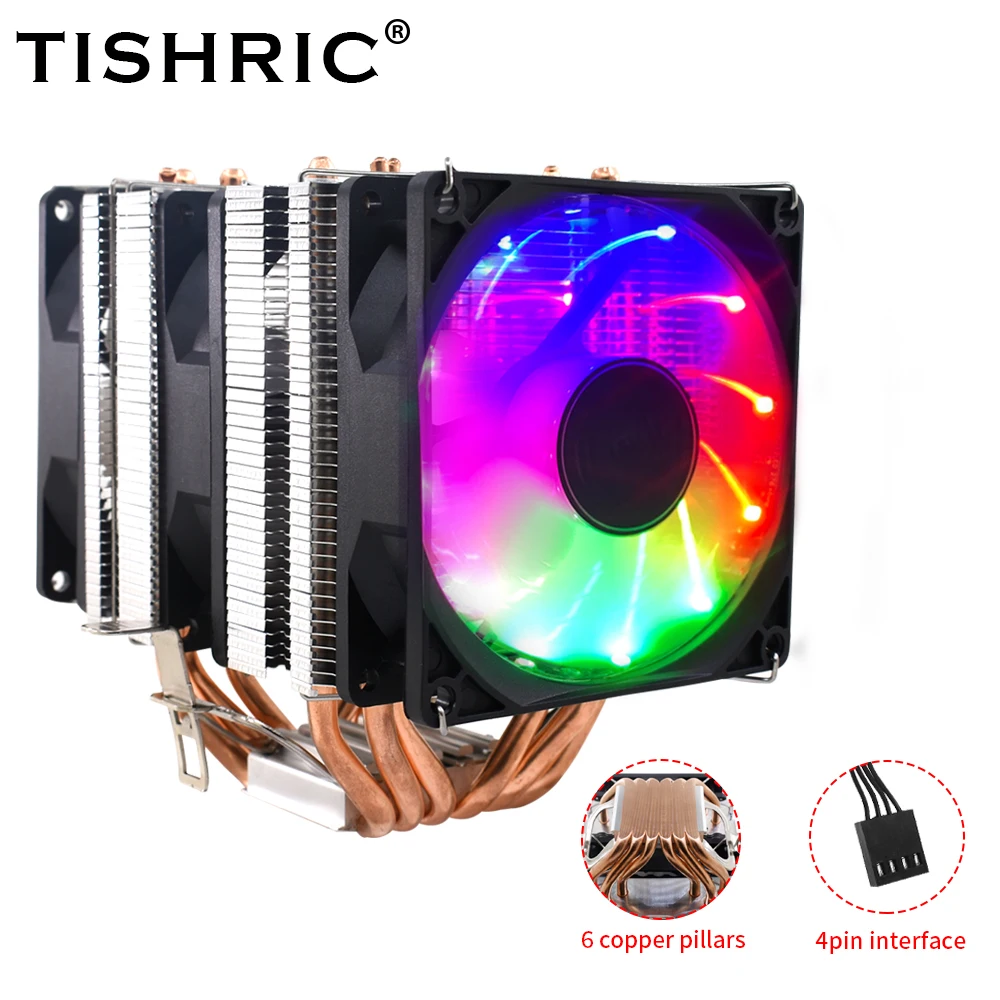 Кулер TISHRIC RGB для процессора кулер с 4 контактами 4/6 тепловыми трубками компьютера