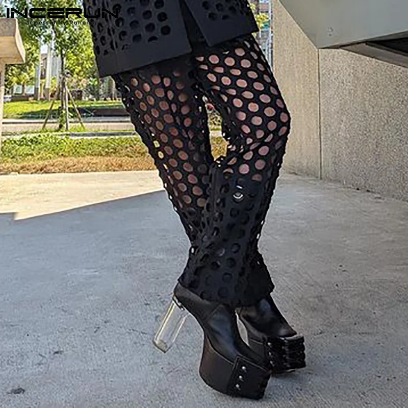 

Стильные Новые мужские пикантные брюки для отдыха прозрачные длинные брюки стильные мужские однотонные универсальные дышащие сетчатые бр...