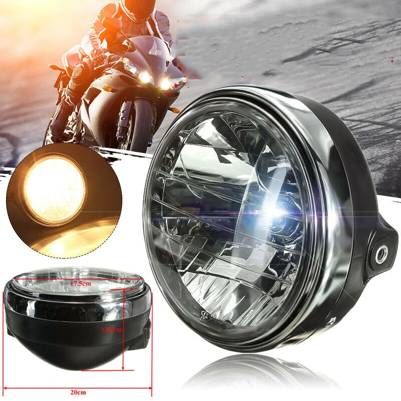 

Mayitr 1pc 7 Inch Motorcycle Headlight Black Motorbike Headlamp H4 12V P43T Warm White Bulb High Low Beam Front Lights