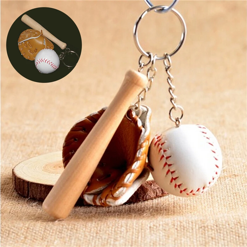 

1 Pcs Baseball Glove Wooden Bat Keychain Sports Car Key Chain Key Ring Gift For Man