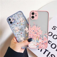 cute rabbit garden flower painting phone case for iphone x xr xs max 7 8 plus se 2020 12 13 mini 11 pro max protective cover