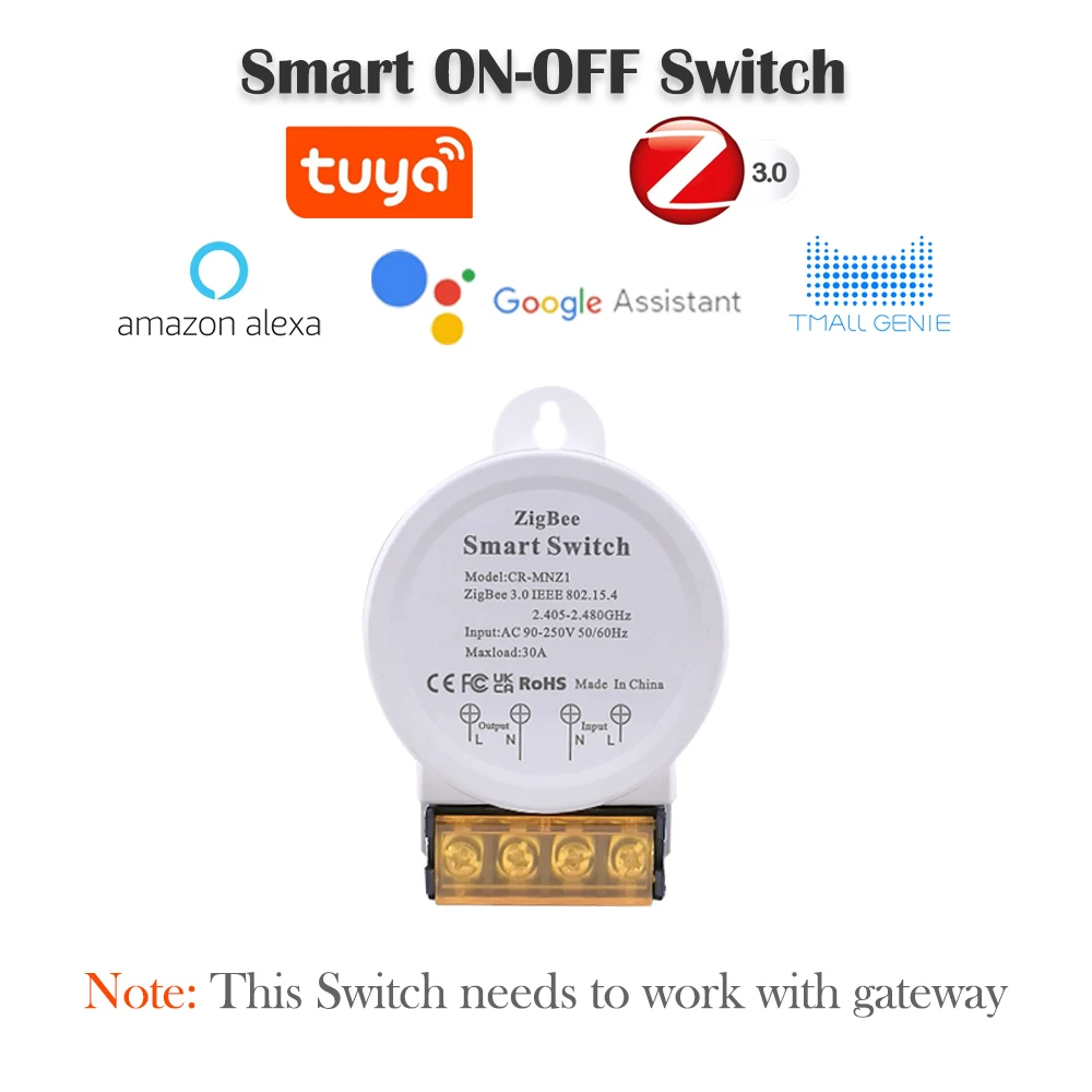

COLOROCK ZigBee Smart Switch Tuya/Smart Life App Work with Alexa and Google Home Voice Control 30A Voltage AC 90-250V