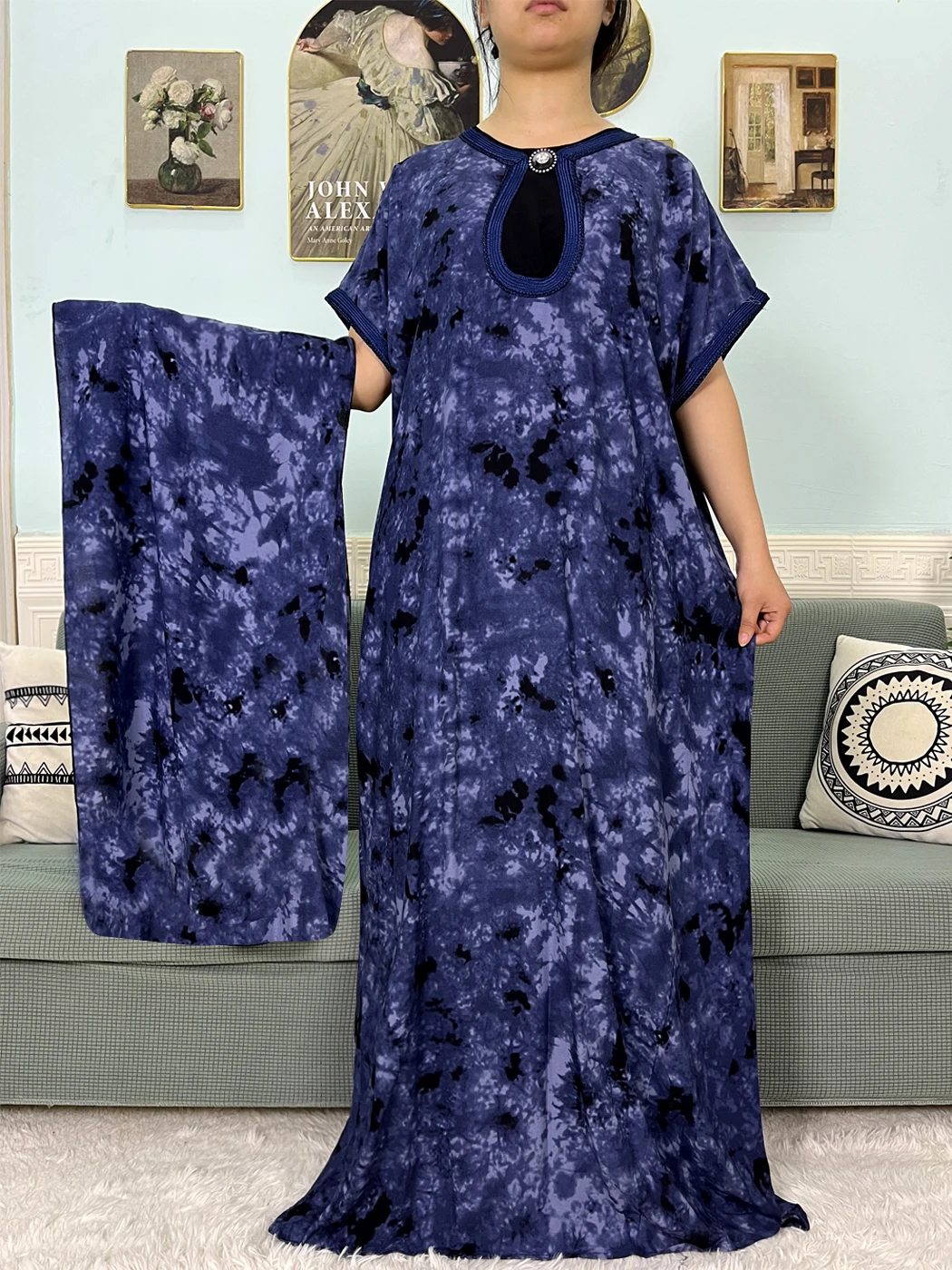 2024 мусульманские Абайи для женщин хлопчатобумажные с принтом коротким рукавом