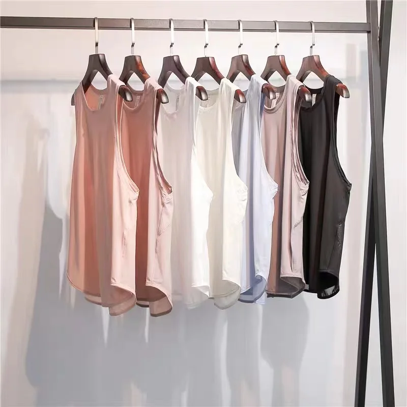 Lulu wear Open Back Sleeveless T Shirts Women Solid Mesh Loose Sports Yoga Top Fitness Breathable Quick Drying Workout Gym Vest