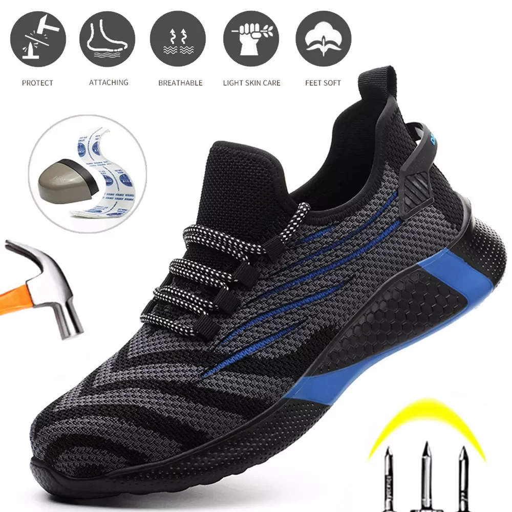 

Men's Safety Shoes Fashion Outdoor Shoes Non-slip Breathable Mesh Shoe Travel Sneakers for Men Safety Boots Men Protective S