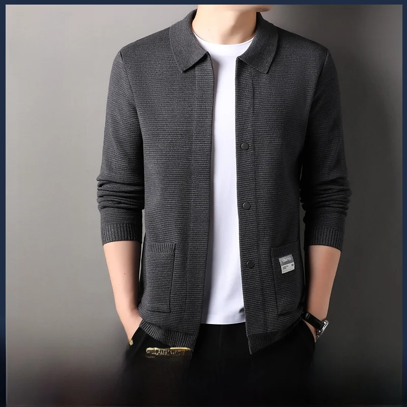 Pierre Cardin 2024 Spring and Autumn New Cardigan sweater Men's Lapel Knit Fashion Casual Jacket Men