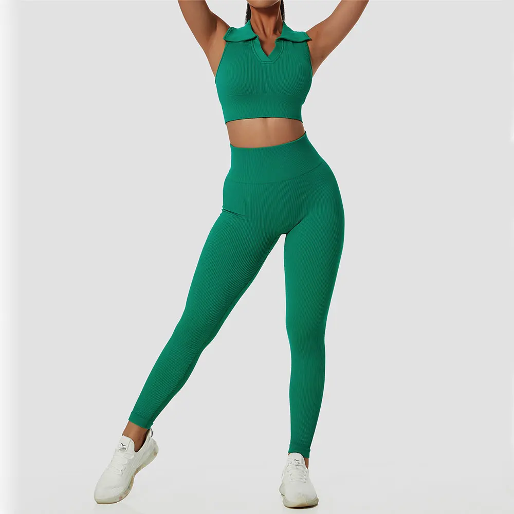 Seamless Yoga Set Ribbed Workout Outfits 2 Piece Gym Set Women Suit For Fitness Sport Set Sports Bra Leggings Women Tracksuit