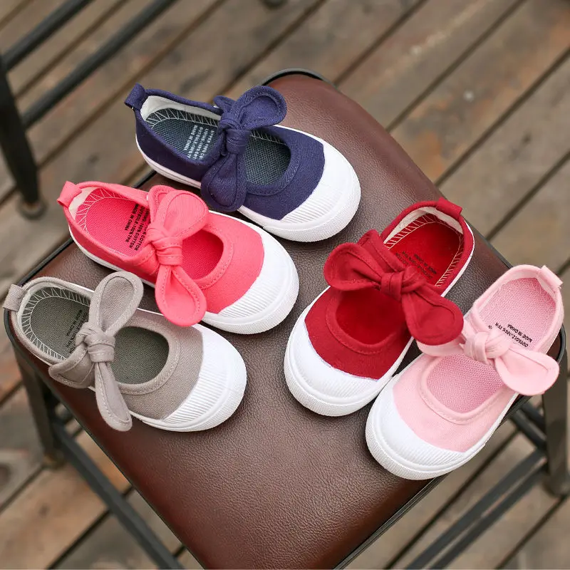 

21-35 Children Casual Shoes Baby Kids Sneakers Girls Canvas Shoes Fashion Bowknot Comfortable Cloth Toddler Flats Princess Shoes