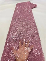 beautiful embroidered lace fabric with beads french net lace fabric for nigerian wedding dress