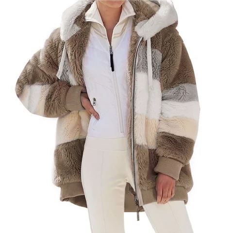 2023 Women's Oversized Hooded Jacket with Fleece and Patchwork, Zipper and Pockets, Warm and Fashionable Hoodies & Sweatshirts