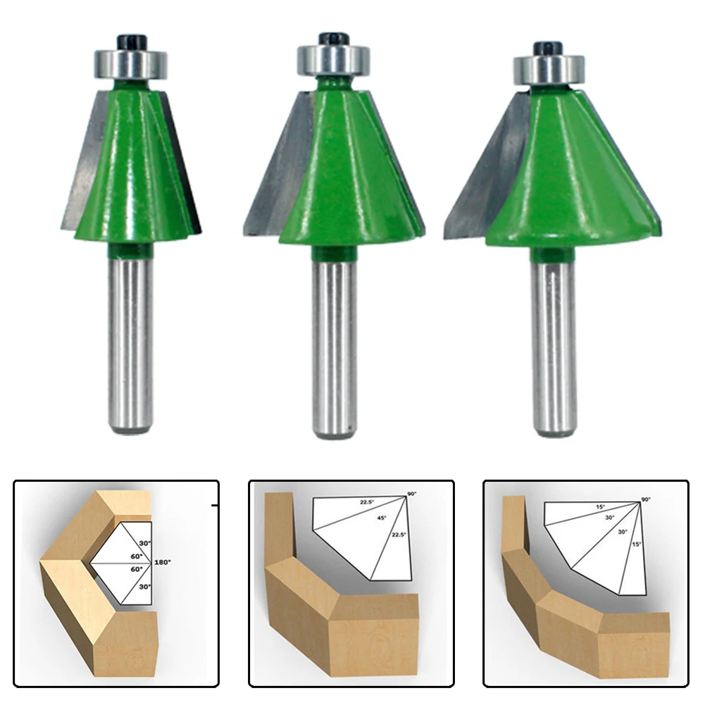 

3PCS 8mm Shank Chamfer Router Bit Set 15 22.5 30 Degree Milling Cutter Woodorking Router Bit Machine Tools Accessories