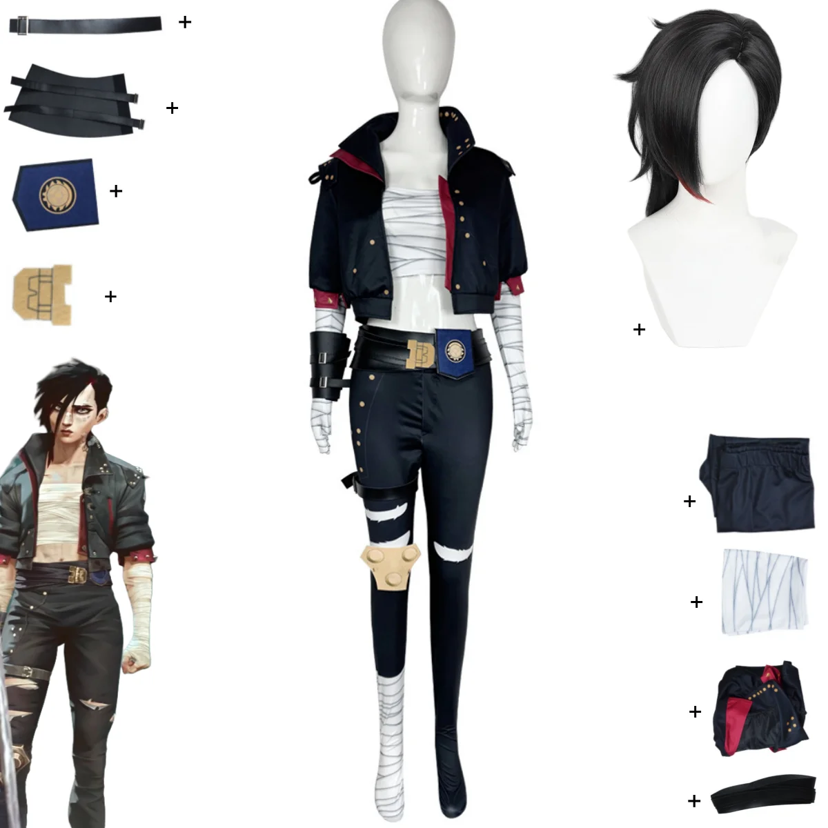 Игра LOL League of Legends The Arcane Vi Косплей Костюм Хип-Хоп Короткое Черное Пальто Брюки Пояс