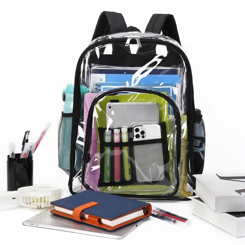 Waterproof Clear Backpack Heavy Duty PVC Transparent Large Capacity Backpack with Reinforced Strap for School, Work, Stadium, Tr