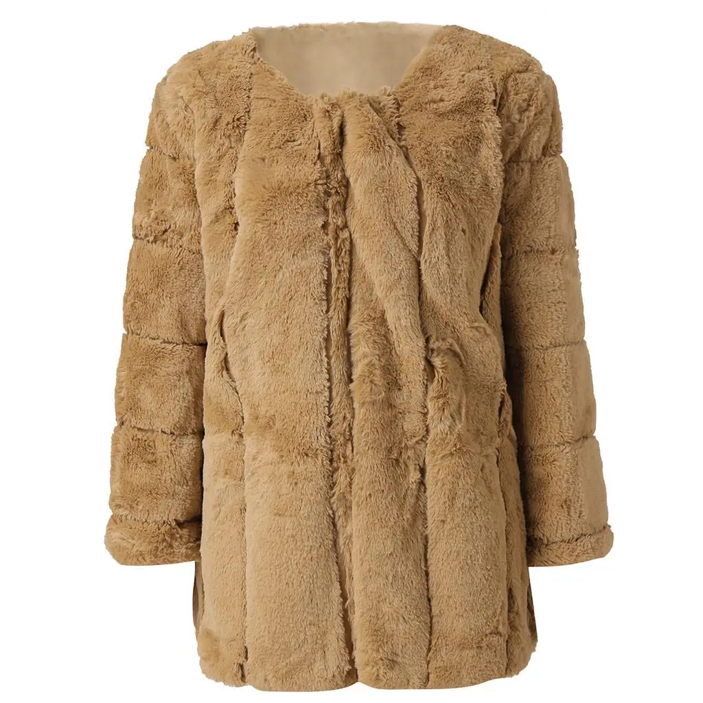 Women Plus Size Short Faux Coat Warm Furry Jacket Long Sleeve Outerwear