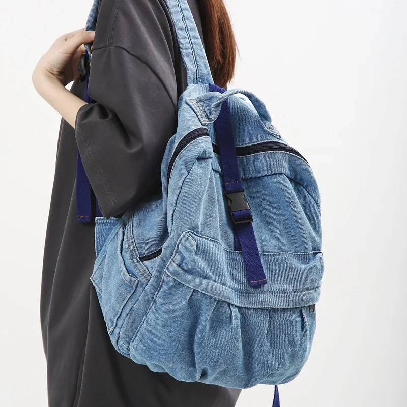 

Denim Backpacks 2023 New Vintage Wash Casual Backpack for College Students Fashion Japanese Ins Large Capacity Schoolbags