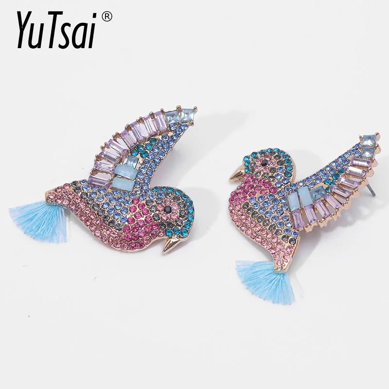 

YUTSAI Fashion Design Shiny Crystal Animal Blue Tassel Drop Earring Maxi Boho Big Bird Dangle Earrings for Women Jewelry YT264