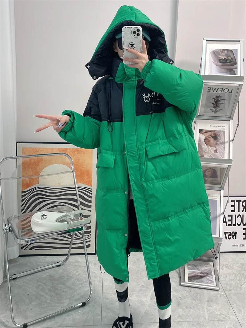 2022 Green New Winter Down Jackets For Women Clothing Oversized Splicing Hooded Long Parkas Zipper Winter Coats jp526