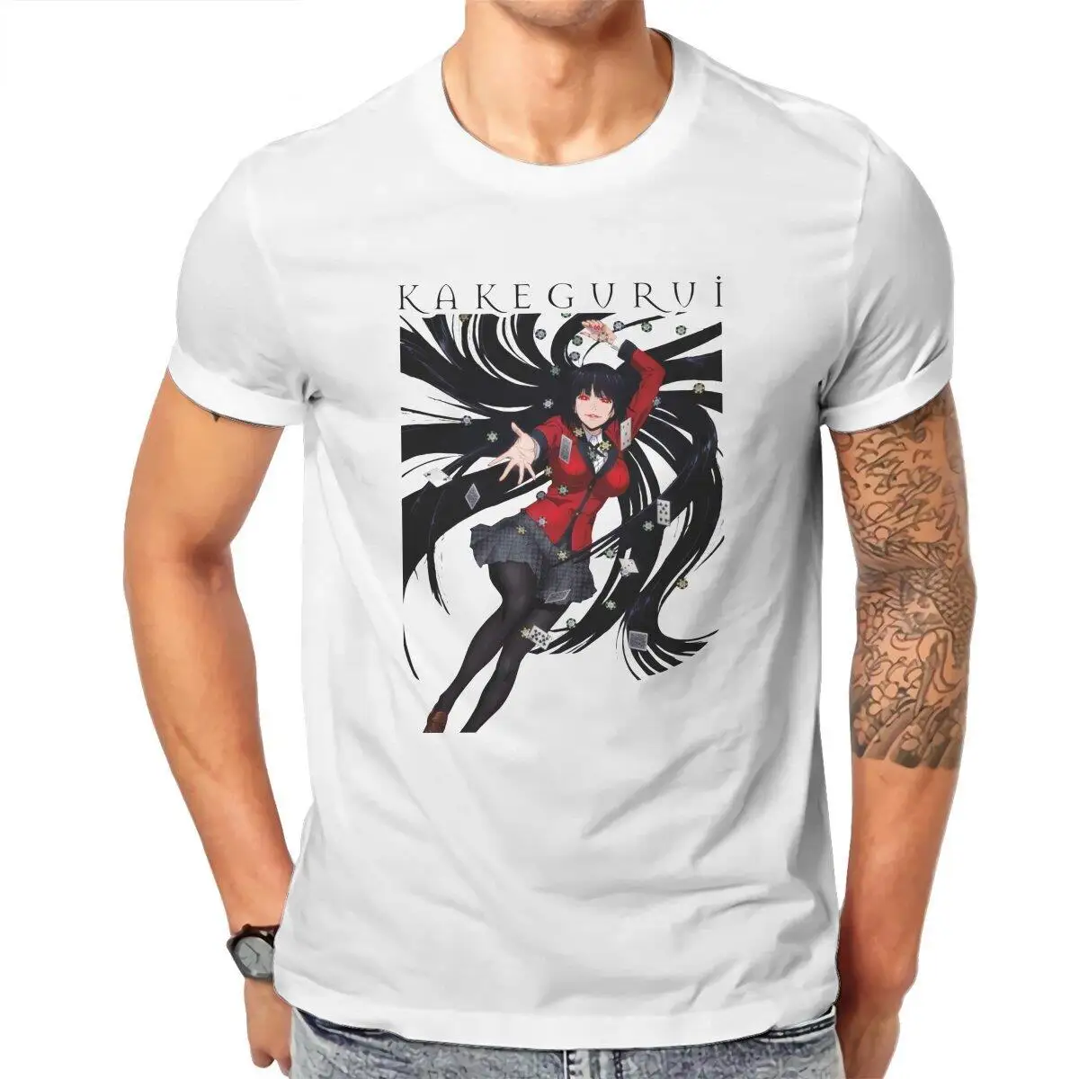 Kakegurui Yumeko  T Shirt for Men 100% Cotton Awesome T-Shirts Crewneck Japanese Anime Tee Shirt Short Sleeve Tops Adult