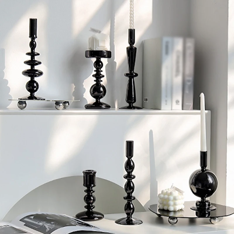 Decor For Home Decoration Tea Lights Candle Holder Candle Stick Holder Taper Candle Holder Black Clear White
