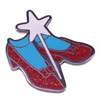 red gems and magic wand cartoons enamel pin wrap clothes lapel brooch fine badge fashion jewelry friend gift