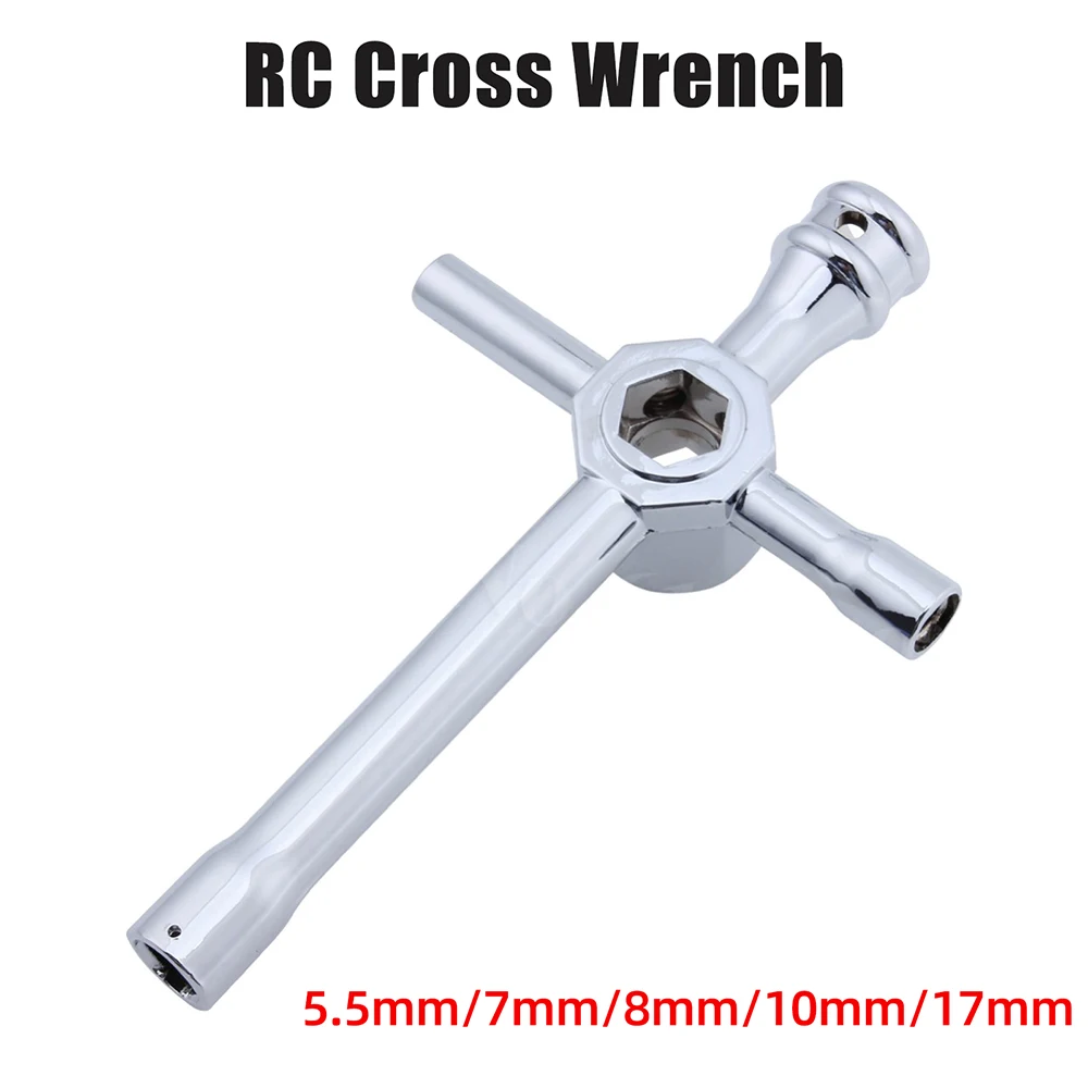 

80129 Parts 5.5mm 7mm 8mm 10mm 12.5mm 17mm Large Cross Wrench Hex Socket for 1/10 Nitro Electronic RC Car Universal Repair Tool