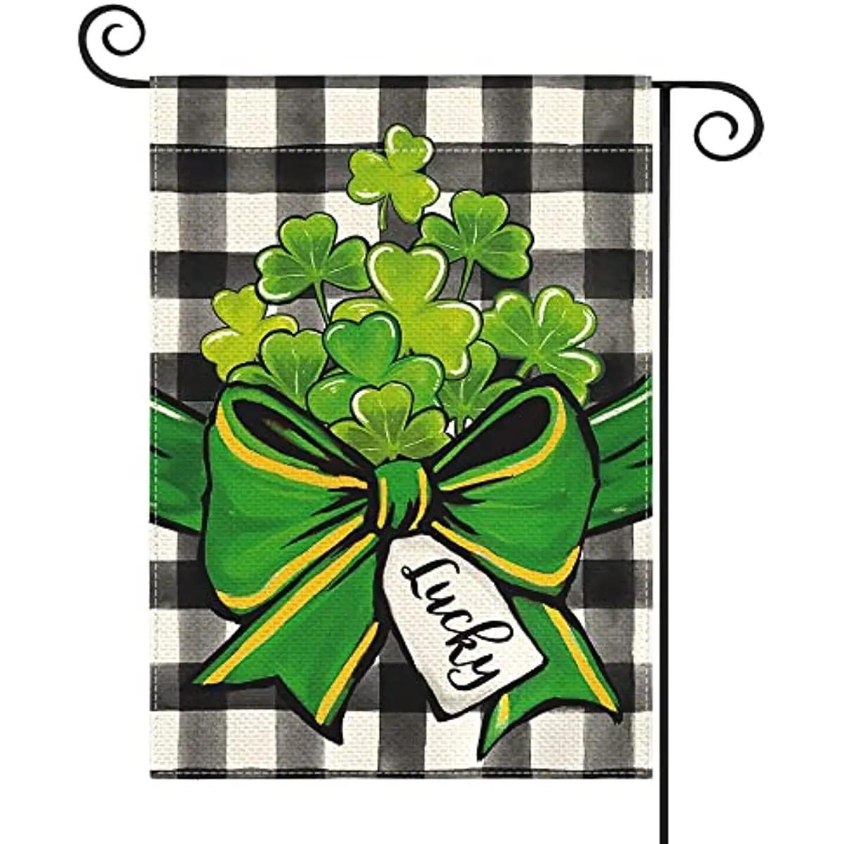 

Luckey Bow St Patricks Day Garden Flag 12x18 Inch Double Sided 17 March Buffalo Plaid Shamrock Bow Yard Outdoor Flag