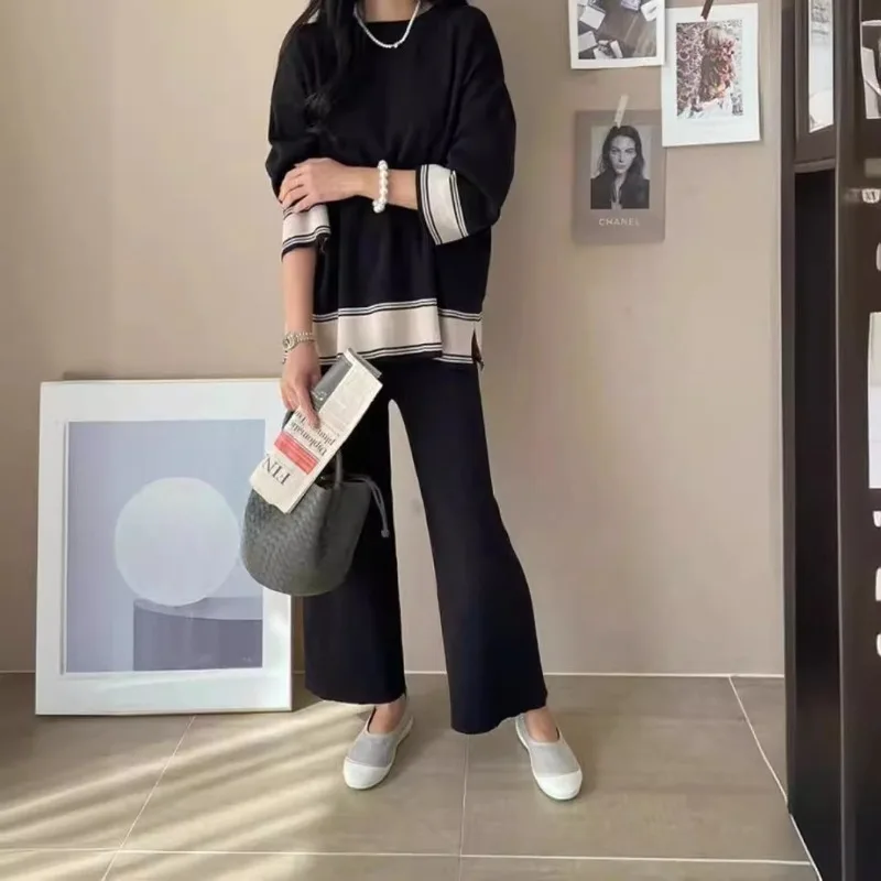 Повседневный свободный вязаный комплект из 2 предметов на осень/зиму женский