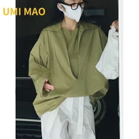 umi mao womens autumn new korean version fake two piece design deep v lapel shirt loose and thin casual top women femme