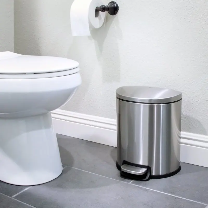 

Handsome D-Shape 1.6 Gallon Step On Stainless Steel Kitchen & Bathroom Trash Can Combo - Simplify Cleaning Efforts!
