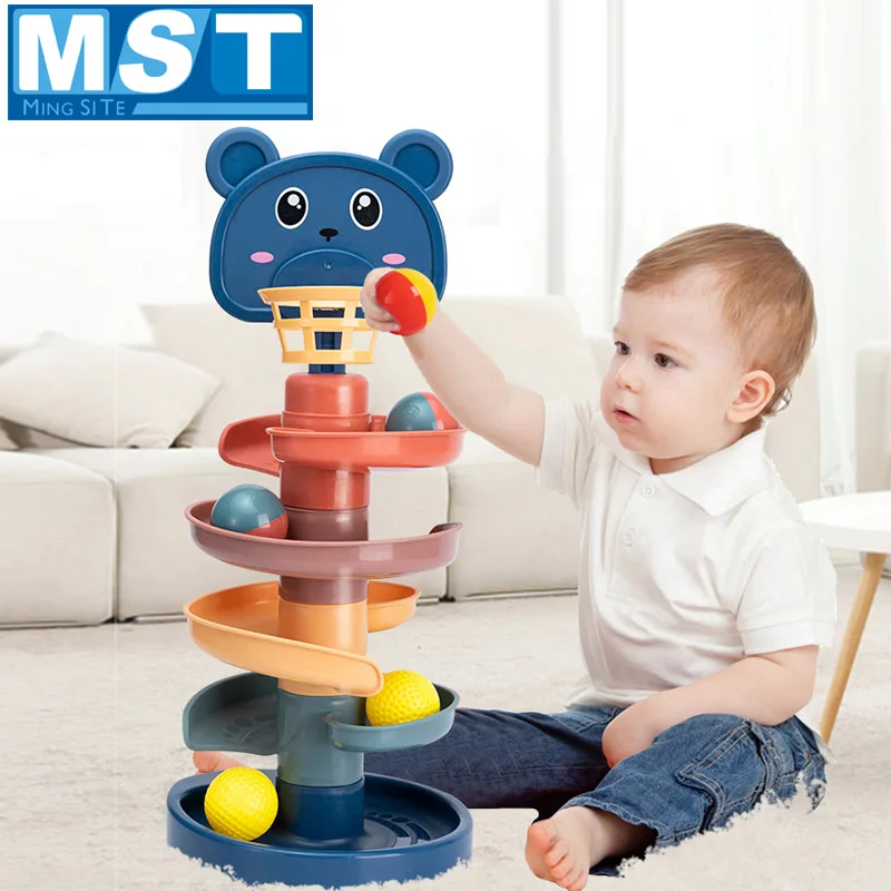

Baby Toys Rolling Ball Pile Tower Early Educational Toy Montessori Toddler Sport Roll Spinning Rotating Track For Children Gift