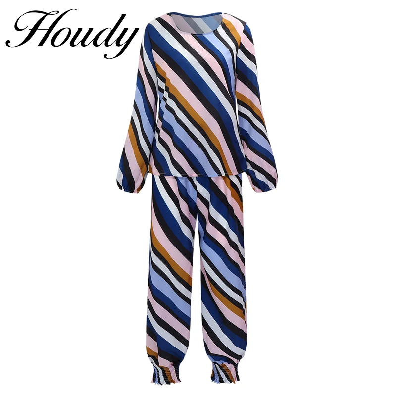 

2022 Fashion Spring Summer Office Ladies Elegant Long Sleeve Suit Women Chiffon Two-piece Casual O-Neck Top + Wide Leg Pants Set