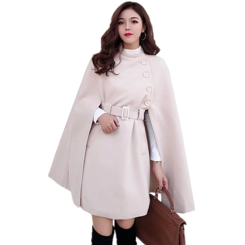 

UHYTGF Women Wool Coat Korean Winter Overcoat Outwear Coat Loose Loose Size Cloak Woolen Coats Cardigans Femme Hiver Elegant 655